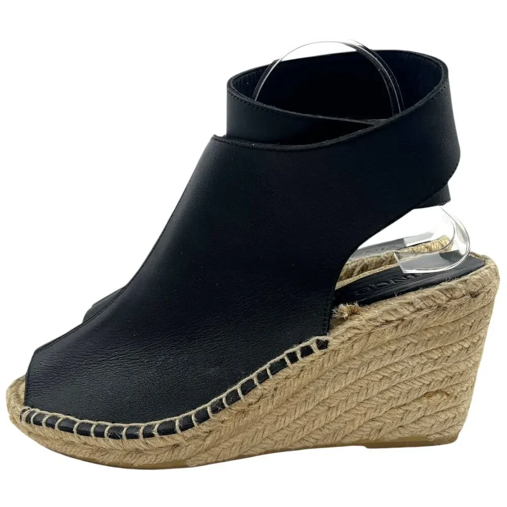 Vince Black Espadrille Wedge Sandals Peep Toe Ankle Strap Shoes Women’s 8M